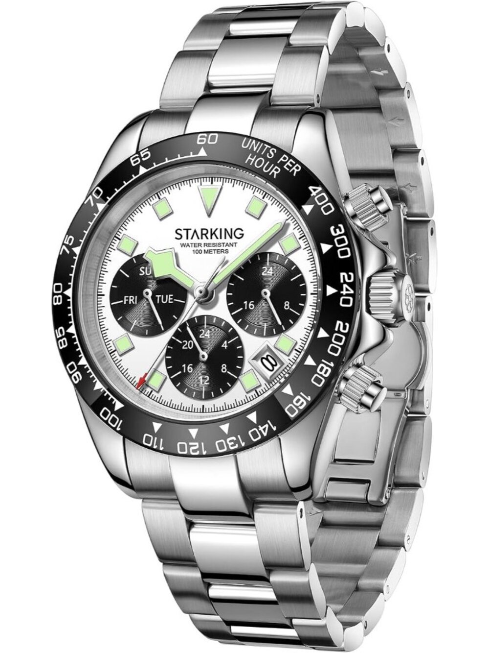 Men's White Multifunction Quartz Waterproof Dual Time Stainless Steel Watches